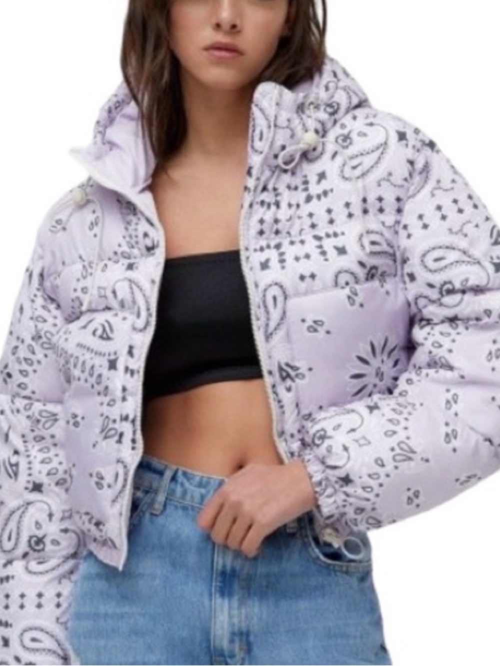 Pull & Bear  Lavender Patterned paisley Puffer Jacket. Small